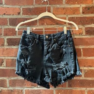 High waist black denim shorts